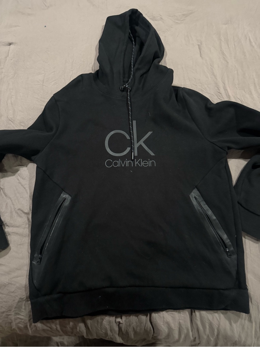 Calvin Klein Black Hooded Pullover with Contrast Drawcord